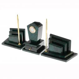 Настольный набор "Бюрократ" с часами из змеевика