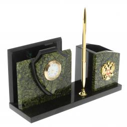 Настольная визитница "Щит" из змеевика