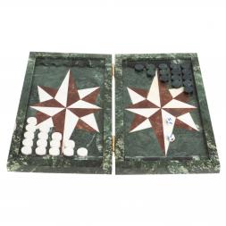 Каменные нарды "Звезда" белый мрамор / лемезит