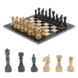 Каменные шахматы "Дебют" доска 30х30 см мрамор ракушечник