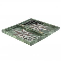 Нарды из камня "Роза ветров" серый мрамор / конгломерат