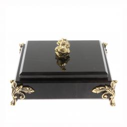 Шкатулка "Птичка" из черного обсидиана и бронзы