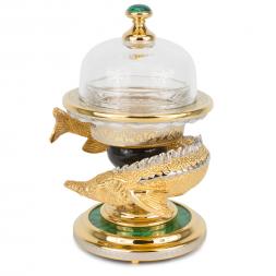 Икорница "Осетр" на малахите Златоуст