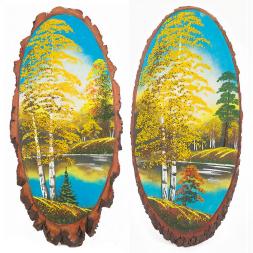 Панно на срезе дерева "Осень" вертикальное 75-80 см каменная крошка