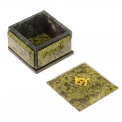 Шкатулка из змеевика с ящерицей 10,5х10,5х7 см