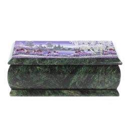 Шкатулка с пейзажем "Зимний рассвет" из шабровского змеевика 18х9х6,5 см