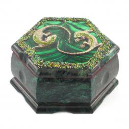 Шкатулка с иллюстрацией "Две ящерицы" камень змеевик 14х12,5х7 см