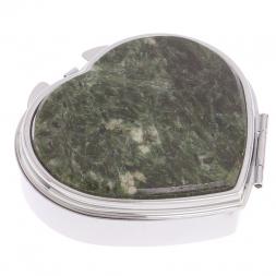 Таблетница "Сердце" на 3 отделения камень актинолит цвет серебро