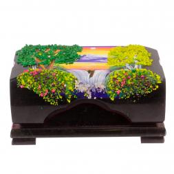 Шкатулка с расписной крышкой "Летний пейзаж" 17х11х8 см черный змеевик