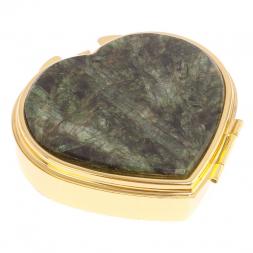 Таблетница "Сердце" на 3 отделения камень актинолит цвет золото