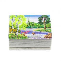 Шкатулка с рисунком "Лето" серый мрамор 10х6,5х6 см