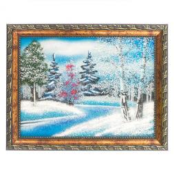 Картина "Зимний пейзаж" рамка багет 15х20 см, каменная крошка