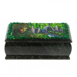 Шкатулка "Хозяйка медной горы. Лето" из змеевика 18х9х8 см