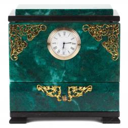 Ларец для украшений с часами и зеркалом камень змеевик