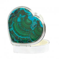 Таблетница "Сердце" на 3 отделения малахит с хризоколлой цвет серебро