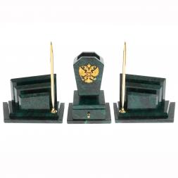 Настольный набор "Бюрократ" с гербом РФ змеевик