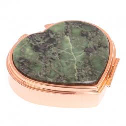 Таблетница "Сердце" на 3 отделения из камня офит цвет красное золото