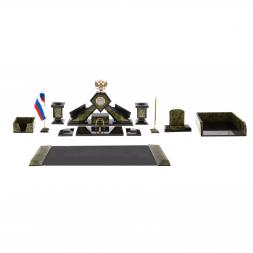 Письменный набор "Герб" с лотком для бумаг А4 и бюваром камень змеевик