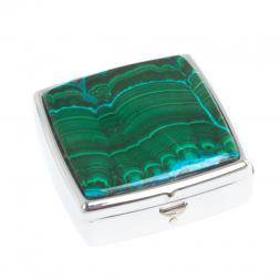 Таблетница на 2 отсека камень малахит с хризоколлой цвет серебро