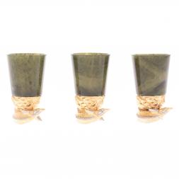 Стопки перевертыши "Осетры" 3 шт камень нефрит бронза Златоуст