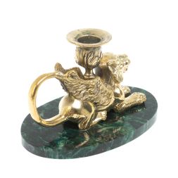 Настольный подсвечник "Грифон" из бронзы и темно-зеленого змеевика