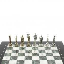 Шахматы подарочные "Посейдон" 32х32 см из змеевика и мрамора
