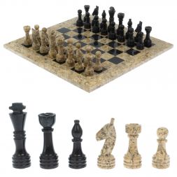 Шахматы "Игрок" из ракушечника и мрамора 38х38 см