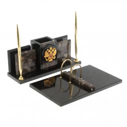 Настольный набор "Офисный" с гербом РФ из конгломерата
