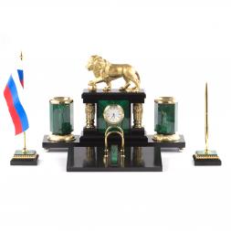 Набор на стол руководителю "Лев - Царь зверей" из камня малахит
