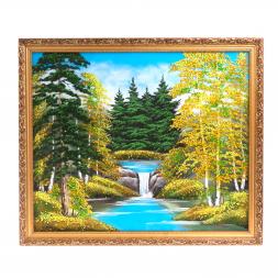 Картина "Осенний пейзаж" багет 57х67 см, рисунок каменная крошка