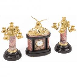 Каминные часы с канделябрами из бронзы "Амур и Психея"