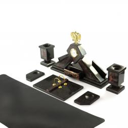 Письменный набор "Гербовый" из яшмы с настольным ковриком