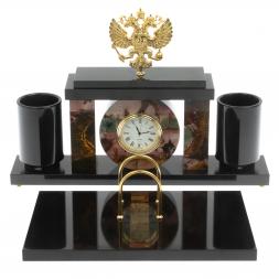 Письменный набор с часами "Герб РФ" из яшмы