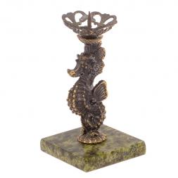 Подсвечник "Морской конёк" бронза змеевик