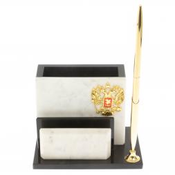 Карандашница с визитницей из белого мрамора