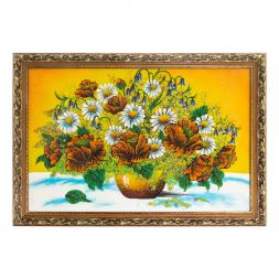 Картина "Букет из маков и ромашек" 47х67 см багет оранжевый фон