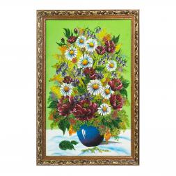 Картина "Букет из маков и ромашек" 47х67 см багет зеленый фон