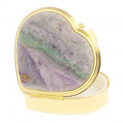 Таблетница "Сердце" на 3 отделения зеленый флюорит цвет золото