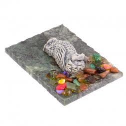 Магнит "Сова на ветке" змеевик мрамолит