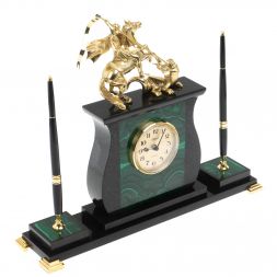 Настольные часы с ручками "Георгий Победоносец" из малахита