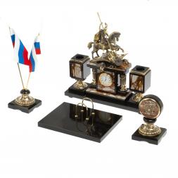 Письменный прибор "Георгий Победоносец" камень яшма бронза