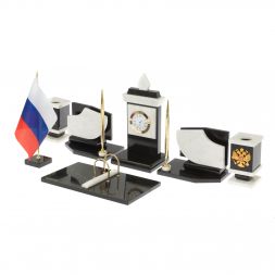 Настольный набор с гербом и флагом России камень мрамор