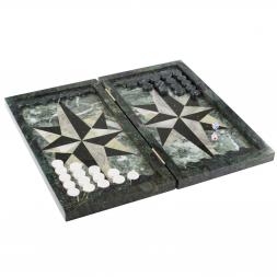 Настольные нарды "Звезда" офиокальцит / черный змеевик