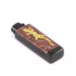 Сувенирный набор пепельница и зажигалка с ящерицей из змеевика