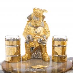 Икорница со стопками "Рыбак с санями" камень агат, мрамор Златоуст