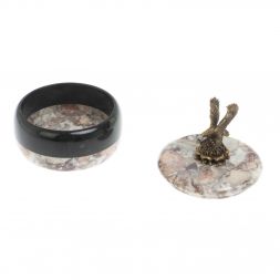 Шкатулка круглая "Орел" из креноида и змеевика 10,5х10,5х11 см