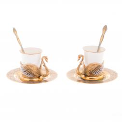 Кофейный набор "Белый лебедь" на 2 персоны 80 мл фарфор в подарочной коробке Златоуст