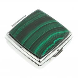 Таблетница на 2 отсека камень малахит цвет серебро