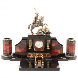 Настольный набор "Георгий Победоносец" из яшмы и бронзы