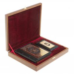 Подарочный набор "Держава" ежедневник и визитница из черной кожи